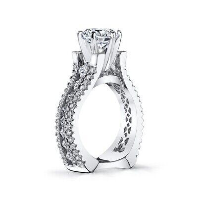Large 1.92ct Diamond 18K White Gold. Euro Shank Flat Bottom Semi Mount Eng Ring